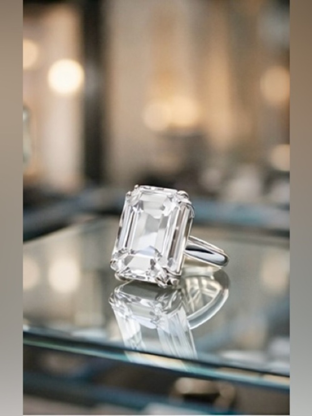 💎Oversized Emerald Cut Crystal Ring | Silver Tone 💎